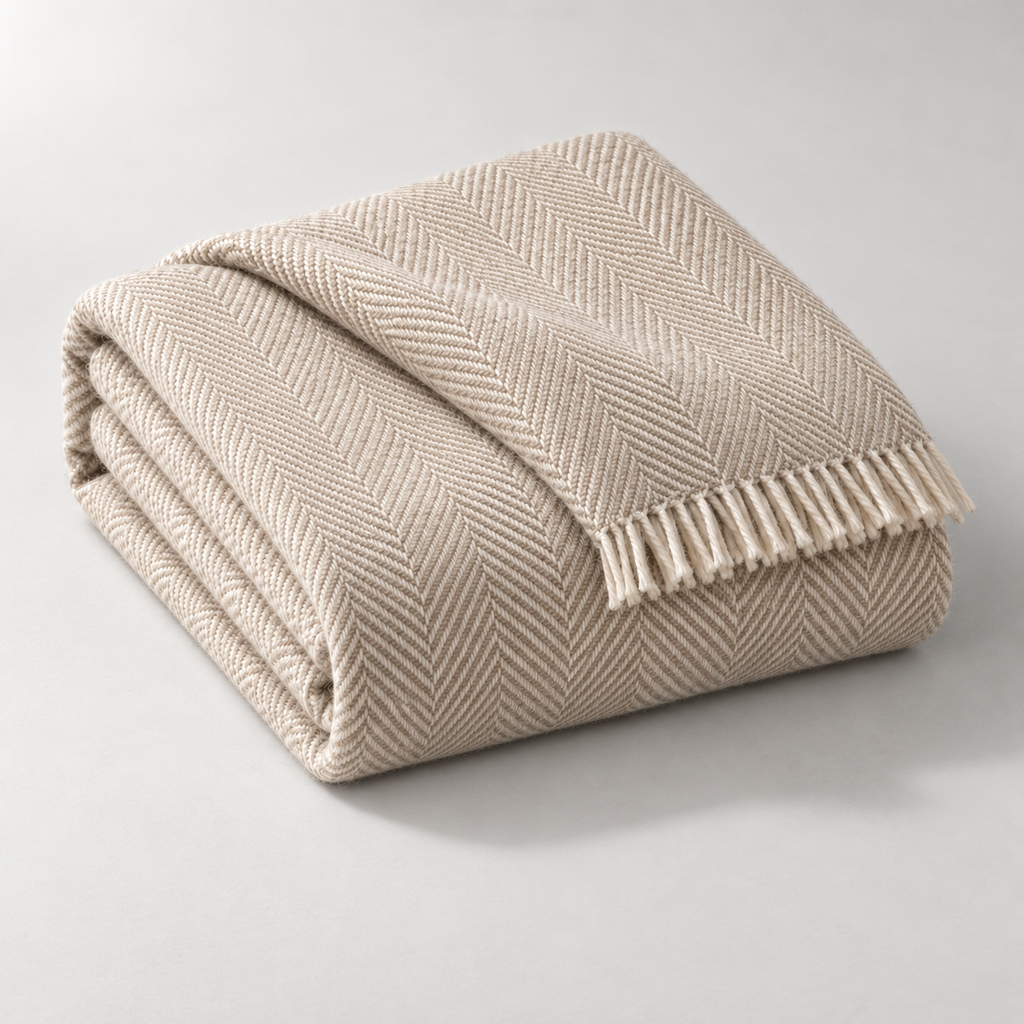 Elara Herringbone Throw — carousel construction / scale