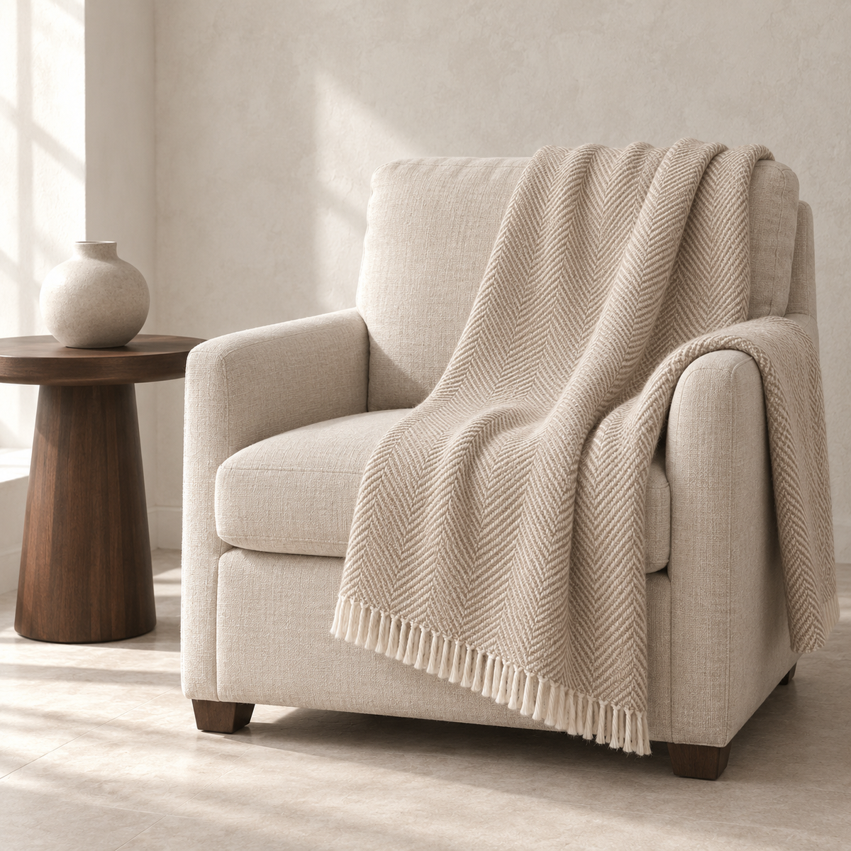 Elara Herringbone Throw — carousel in-room use