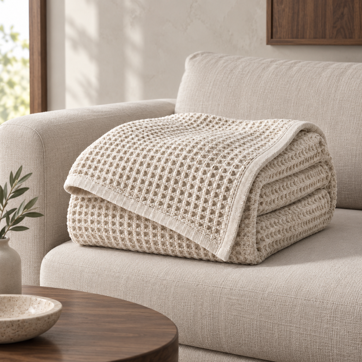 Niva Waffle Throw — carousel in-room use
