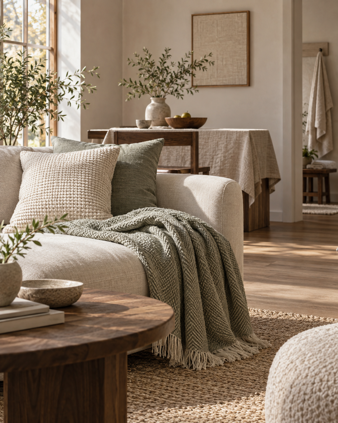 Home textiles arranged in a quiet room